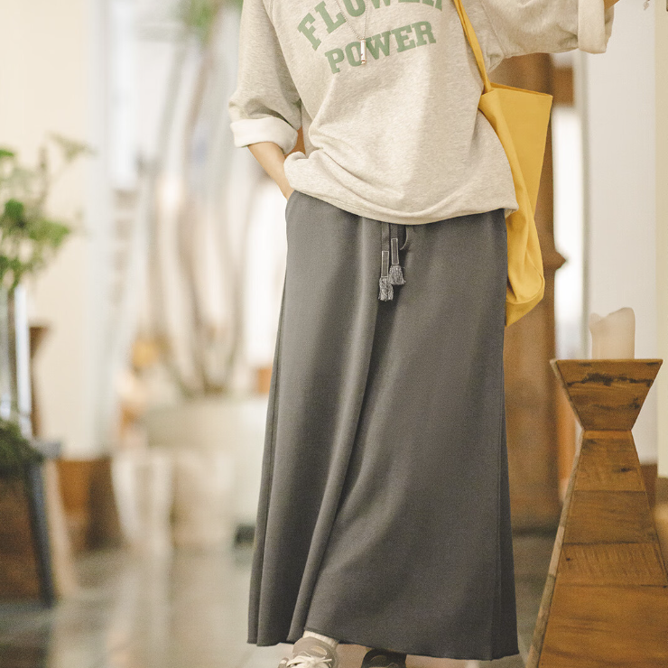 馬登女裝 復古抽繩高腰A字半身長裙休閒慵懶風衛衣裙