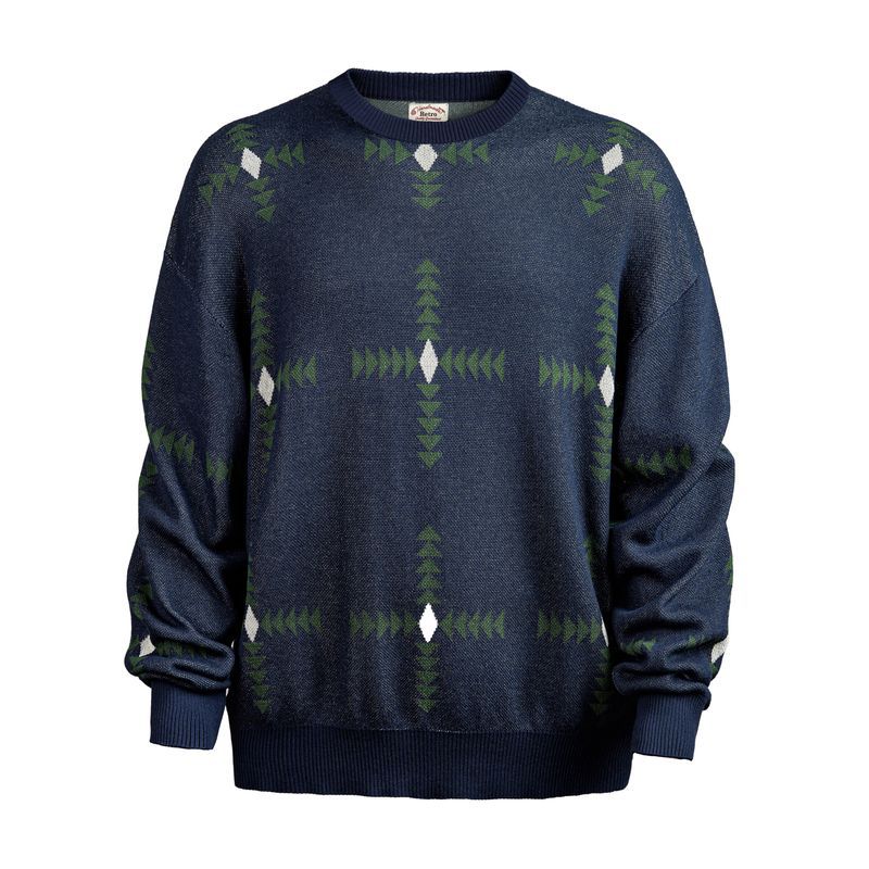 馬登工裝 美式復古幾何格紋針織毛衣學院風寬鬆圓領套頭衫上衣男秋冬