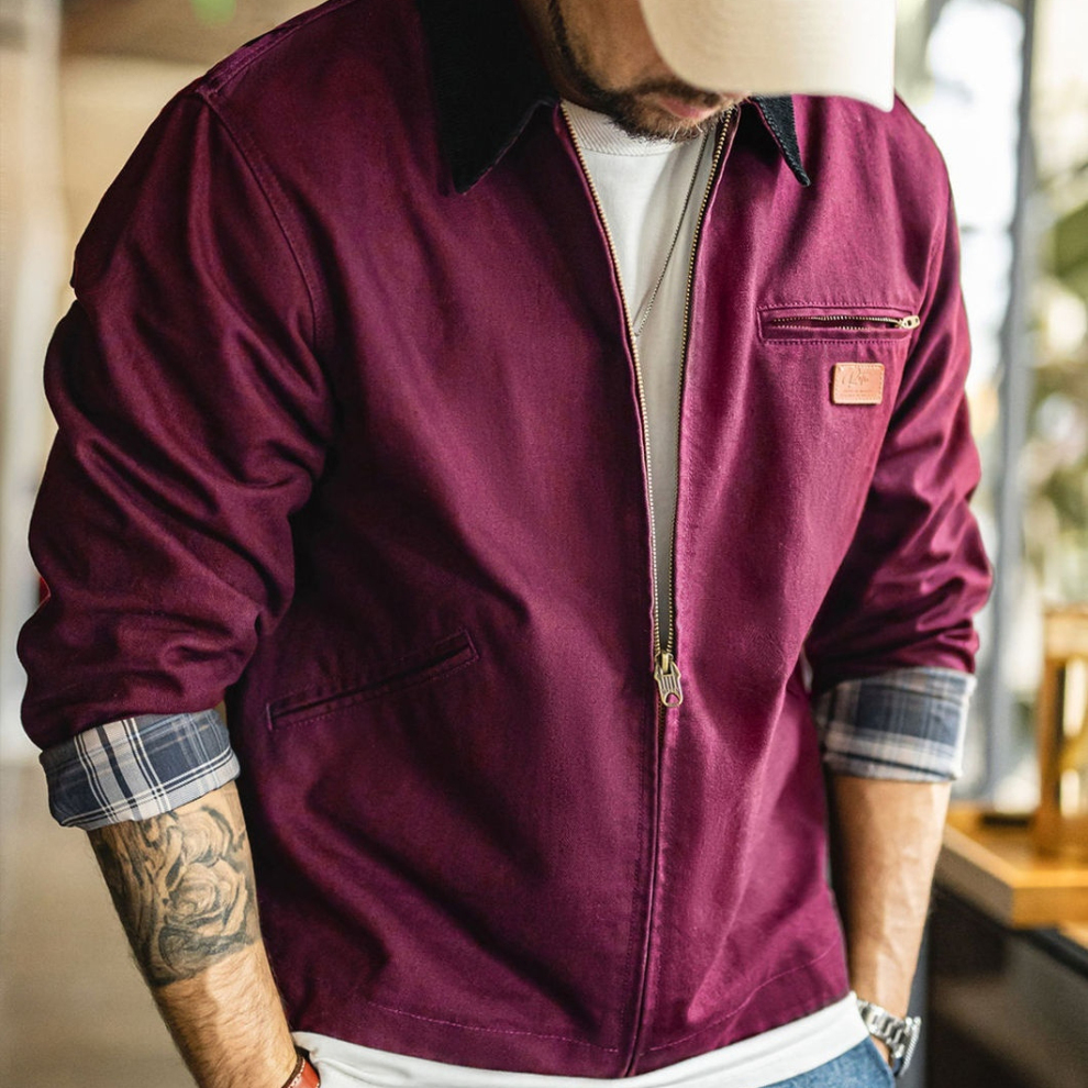 馬登工裝 美式底特律藏青色夾克獵裝J001美式巴恩風翻領外套男秋冬