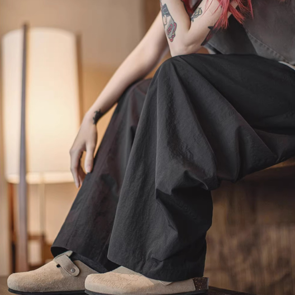 馬登女裝 夏日系鬆弛感工裝山本彎刀褲顯腿長寬鬆慵懶闊腿褲潮