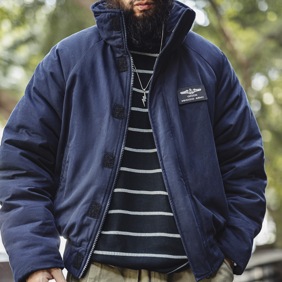 馬登工裝 美式海軍藍色立領棉服加厚保暖插肩袖夾克外套男秋冬