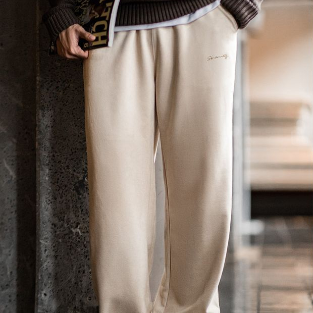 馬登工裝 美式休閒磨毛麂皮衛褲慵懶風寬鬆垂感直筒闊腿褲子男秋冬