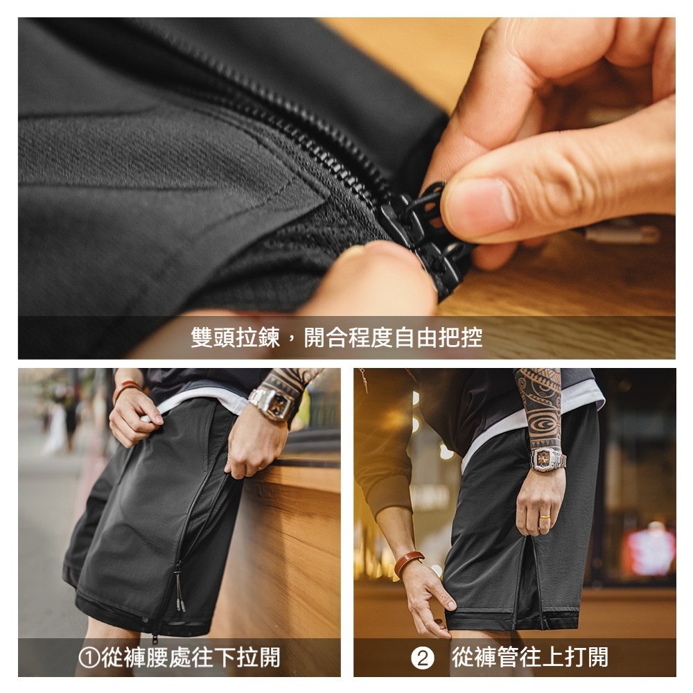 馬登工裝 美式戶外機能側拉鍊短褲日系寬鬆透氣運動五分褲夏季