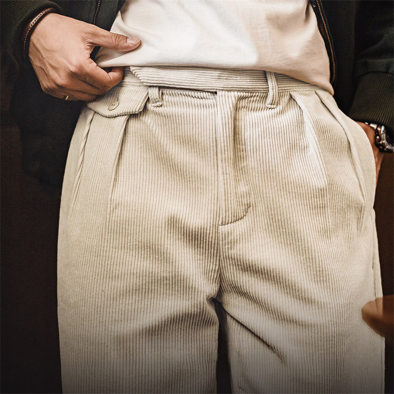 馬登工裝 美式復古重磅燈芯絨休閒褲雙褶條絨垂感純棉直筒長褲男秋