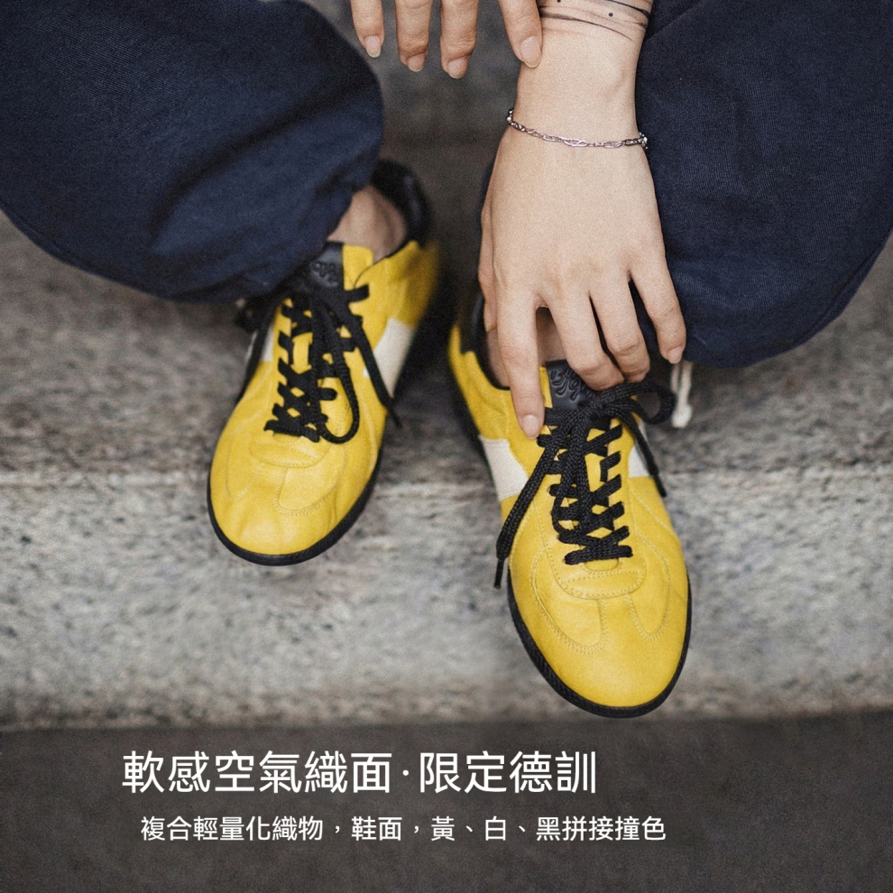 馬登女裝 黃色復古軟刃平底透氣經典德訓鞋運動休閒板鞋