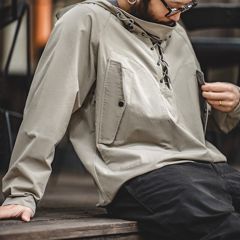 馬登工裝 美式復古連帽甲板服戶外抽繩衝鋒衛衣派克罩衫