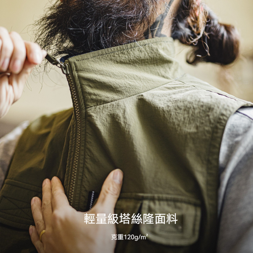 馬登工裝 美式山系戶外馬甲軍綠色Gorpcore輕薄工裝背心徒步外套男春