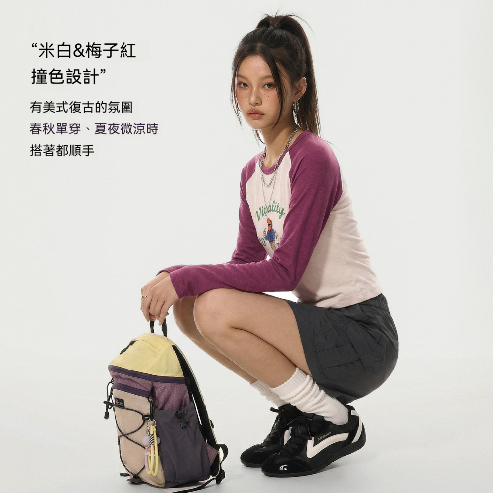 馬登女裝 美式萊賽爾撞色修身顯瘦印花長袖T恤打底衫上衣女春