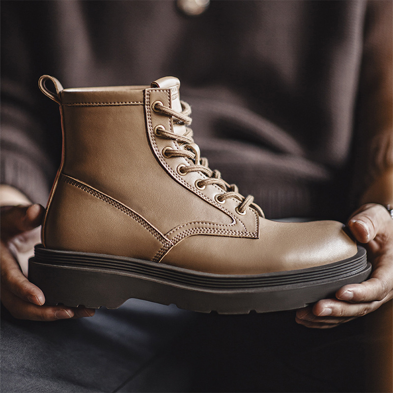 馬登工裝 冬季工裝皮靴高級感男鞋休閒中高幫英倫風小眾復古馬丁靴