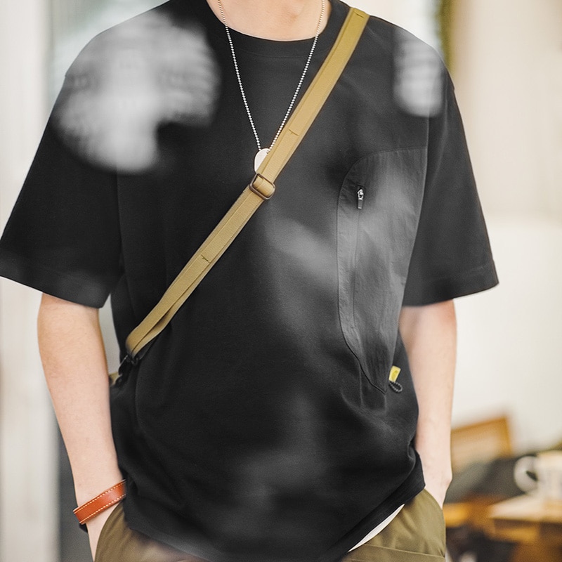 馬登工裝 Gorpcore重磅300g短袖山系戶外機能拼接口袋疊穿T卹