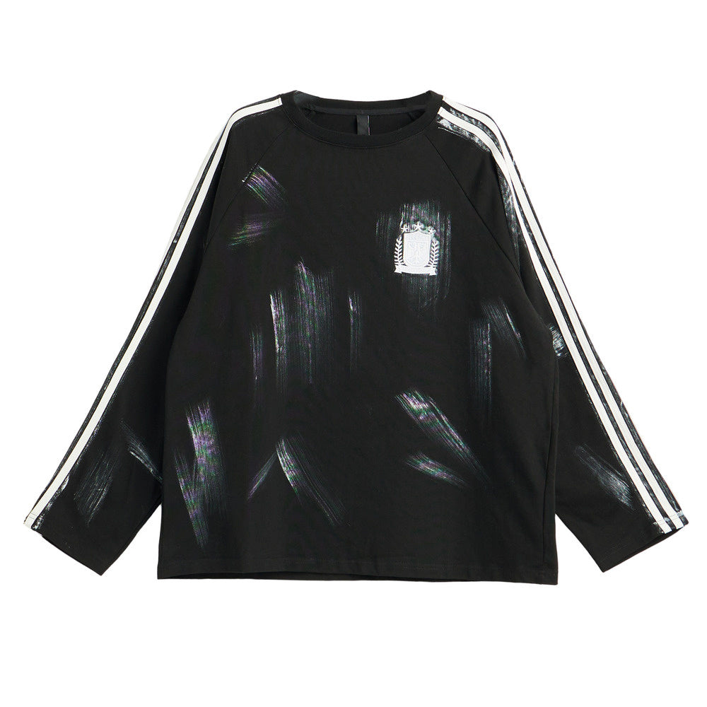 美式條紋套頭衛衣秋季噴漆設計感寬鬆機車風Oversize情侶上衣