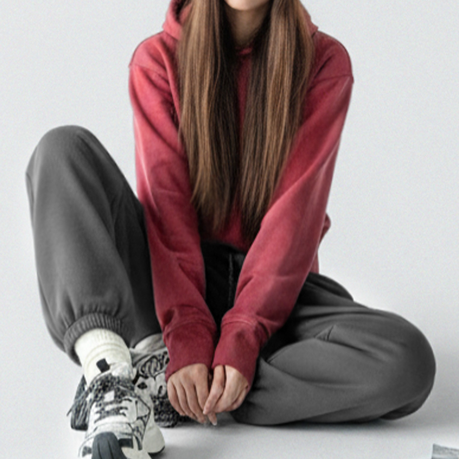 馬登女裝 深灰色針織加絨厚保暖衛褲抽繩收口束脚休閒直筒長褲子秋冬