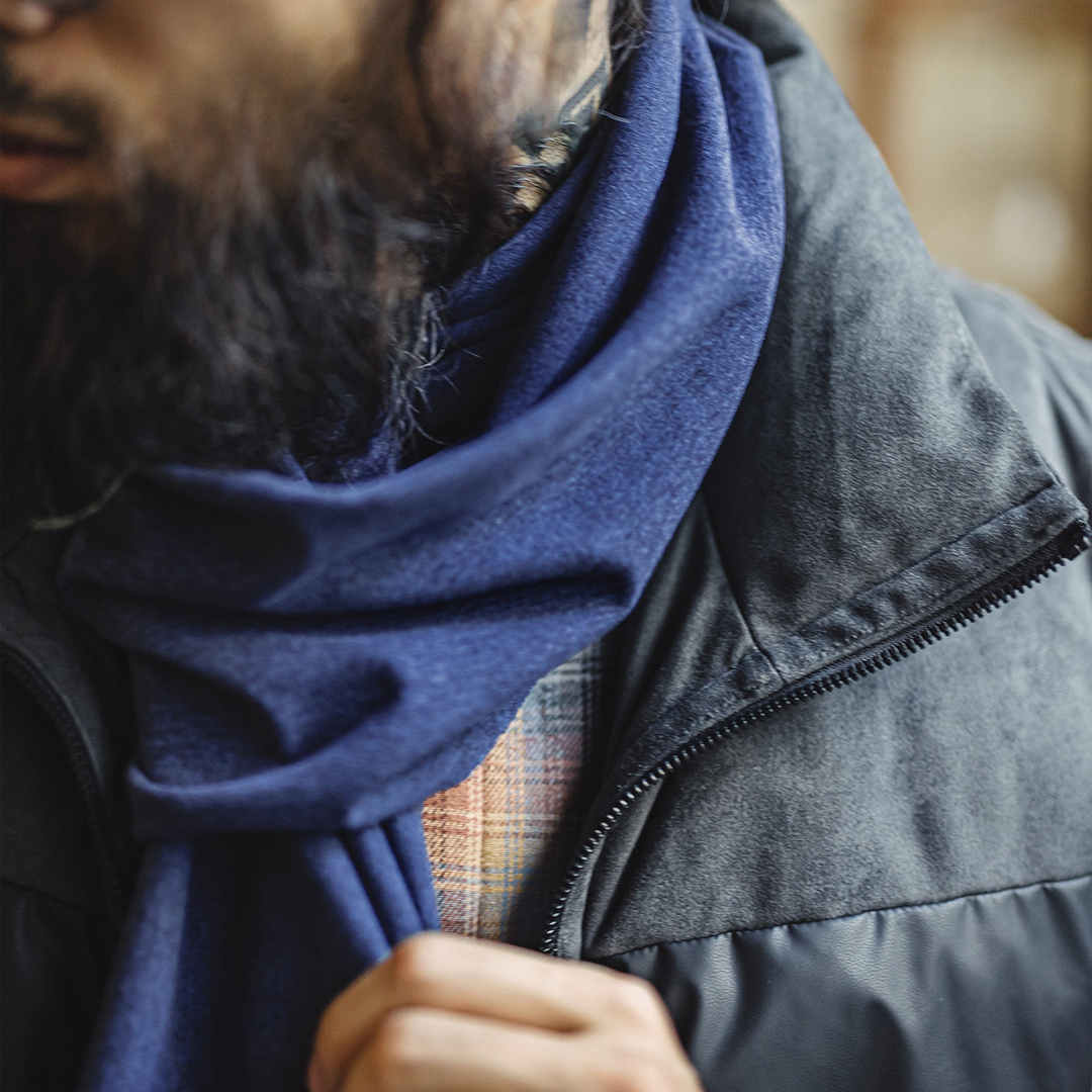 馬登工裝 美式山影藍色印花圍巾保暖長圍脖披肩百搭圍巾秋冬季