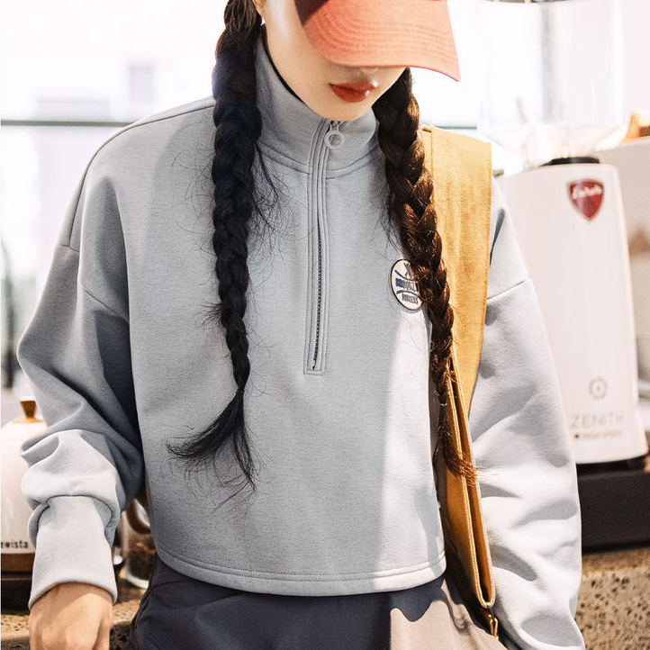 馬登女裝 格雷系高領道奇隊棒球夾克加絨半拉鍊針織長袖衛衣春秋