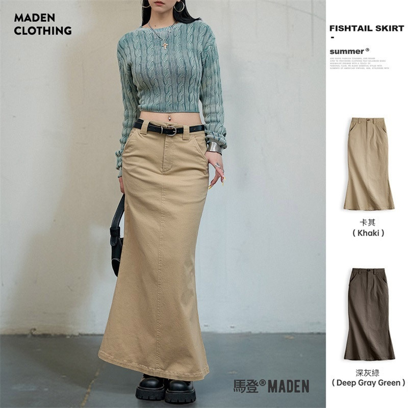 馬登女裝 復古中腰A字顯瘦包臀裙氣質修身長款魚尾裙百搭半身裙