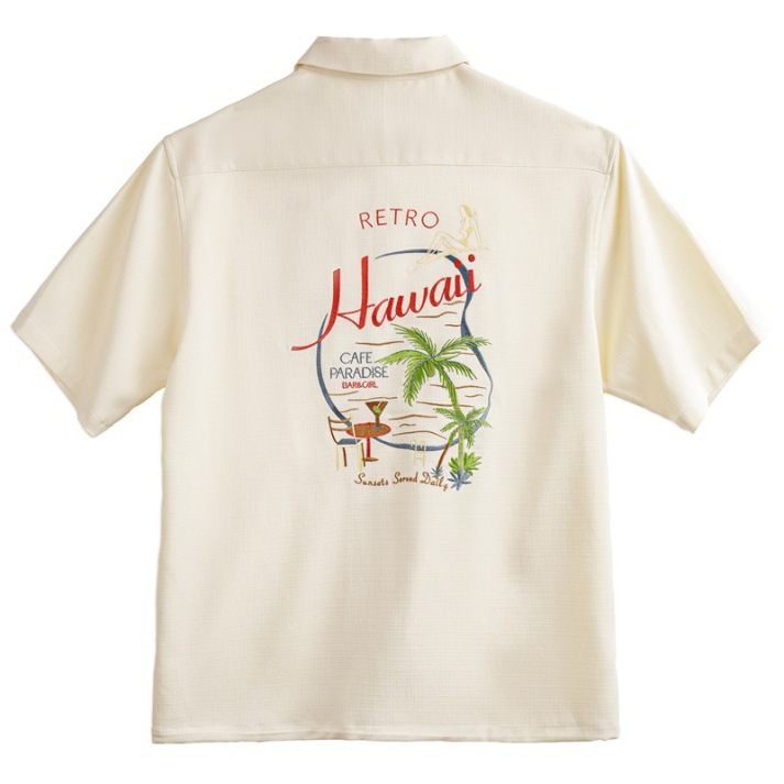 馬登工裝 美式復古夏威夷刺繡短袖襯衫竹節紋垂感古巴領襯衣男夏季