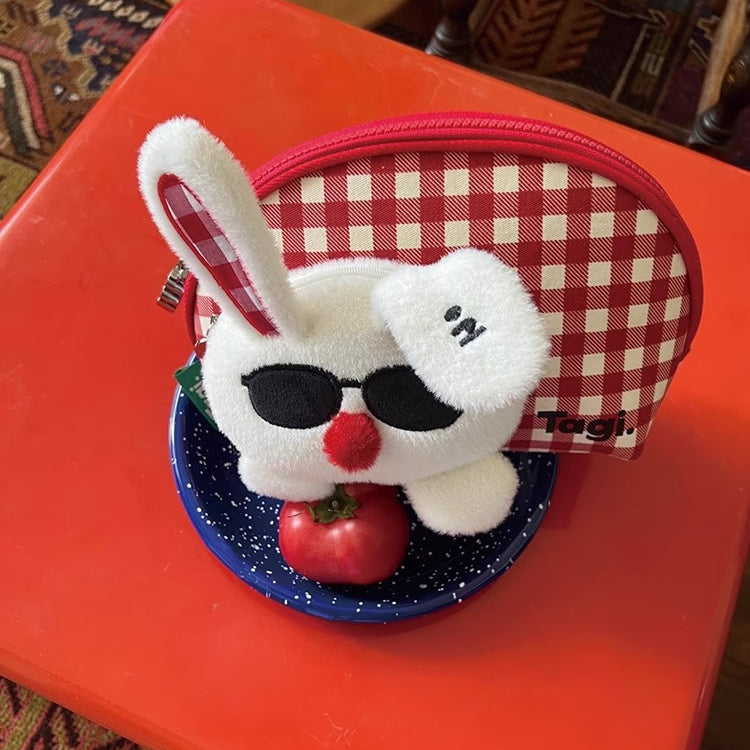 塔皮兔格子可愛收納包洗漱大容量便攜貝殼化妝包小方包包