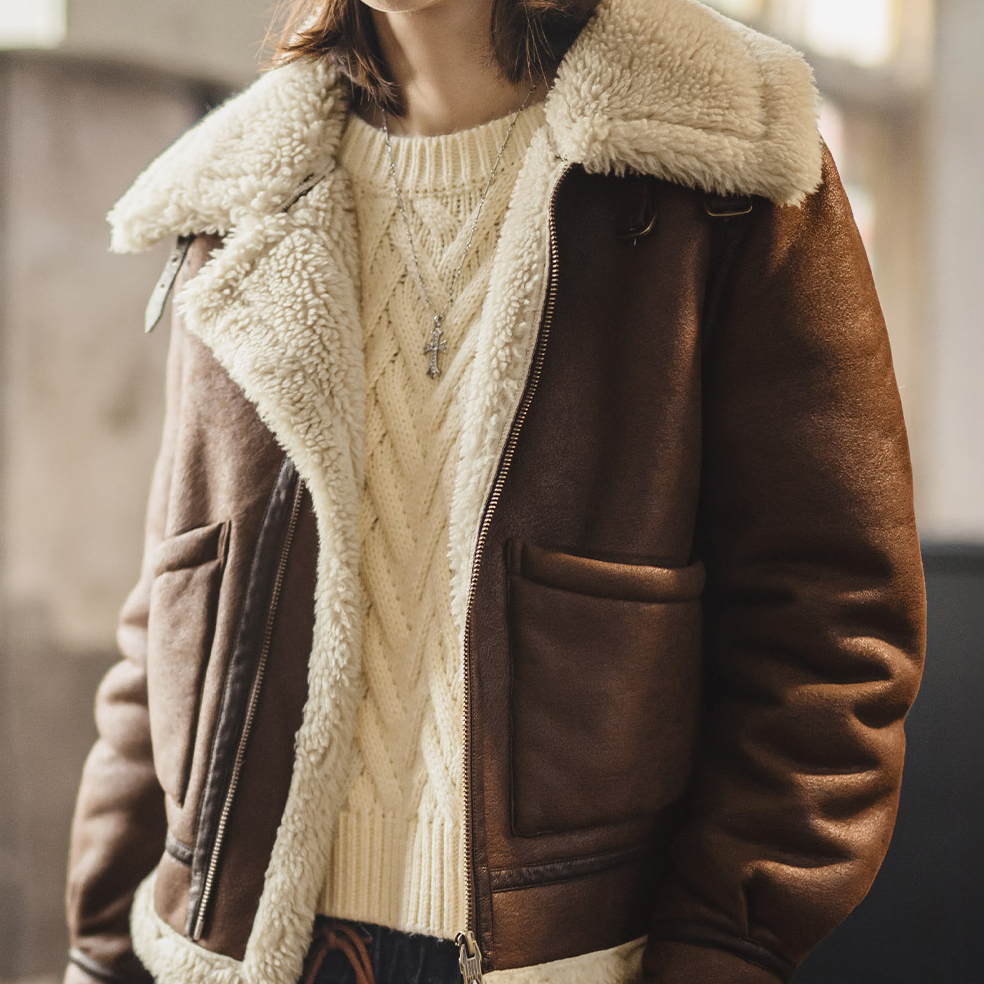 馬登女裝 立翻領麂皮仿羊羔毛加厚飛行員短款棉服衣襖夾克外套秋冬