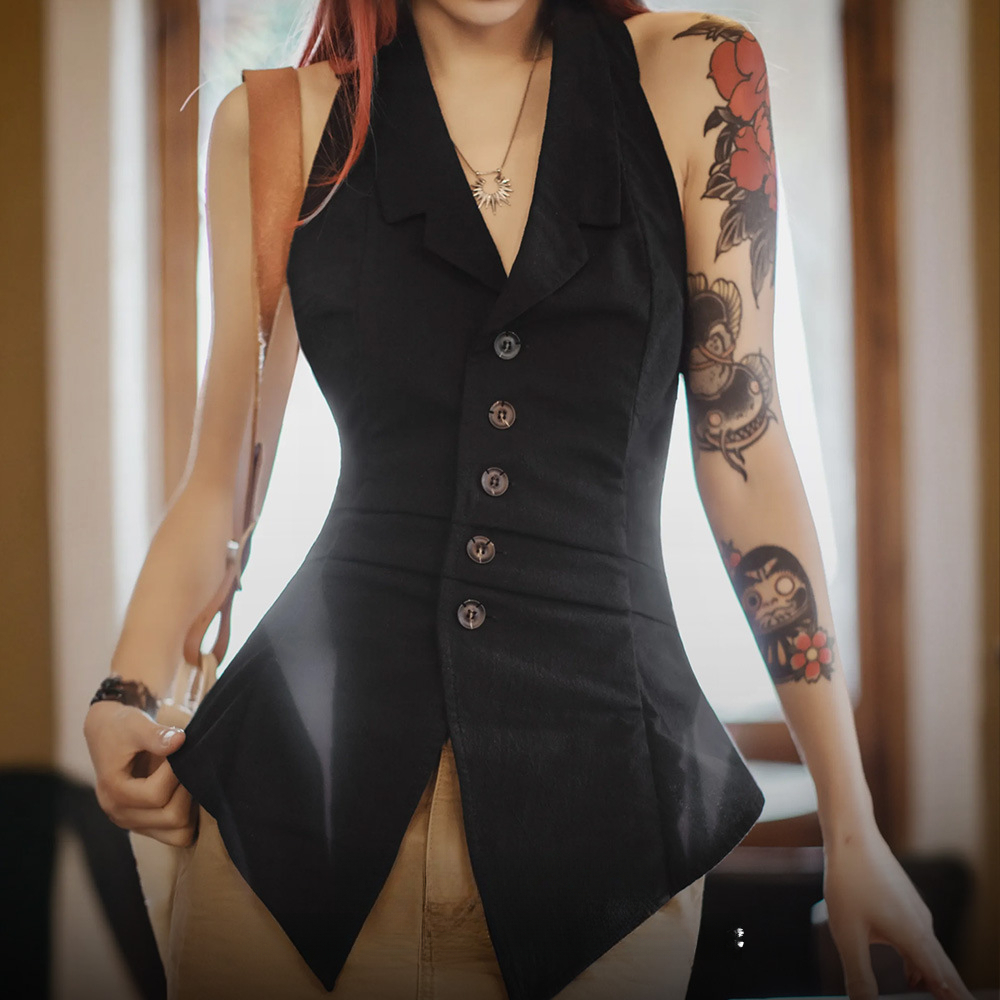 馬登女裝 Citygirl無袖V領掛脖疊穿馬甲高智感純欲風辣妹坎肩春夏