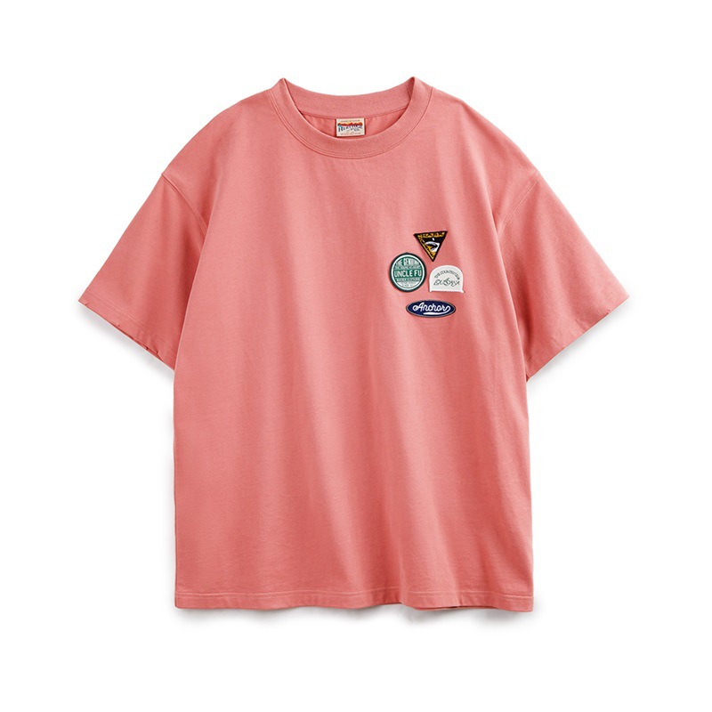 馬登工裝 美式休閒刺繡徽章短袖T恤設計感純棉圓領五分袖Tee男春夏