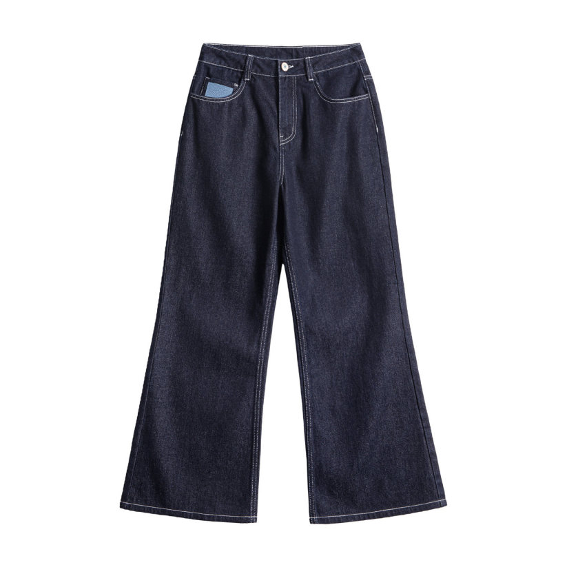 馬登女裝 美式復古丹寧藍原色直筒闊腿水洗牛仔褲顯瘦休閒長褲子女士春秋