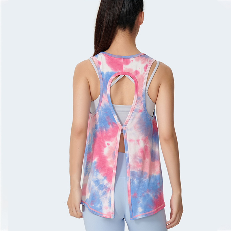 美式復古紮染輕薄運動背心寬鬆個性鏤空美背無袖瑜珈服罩衫