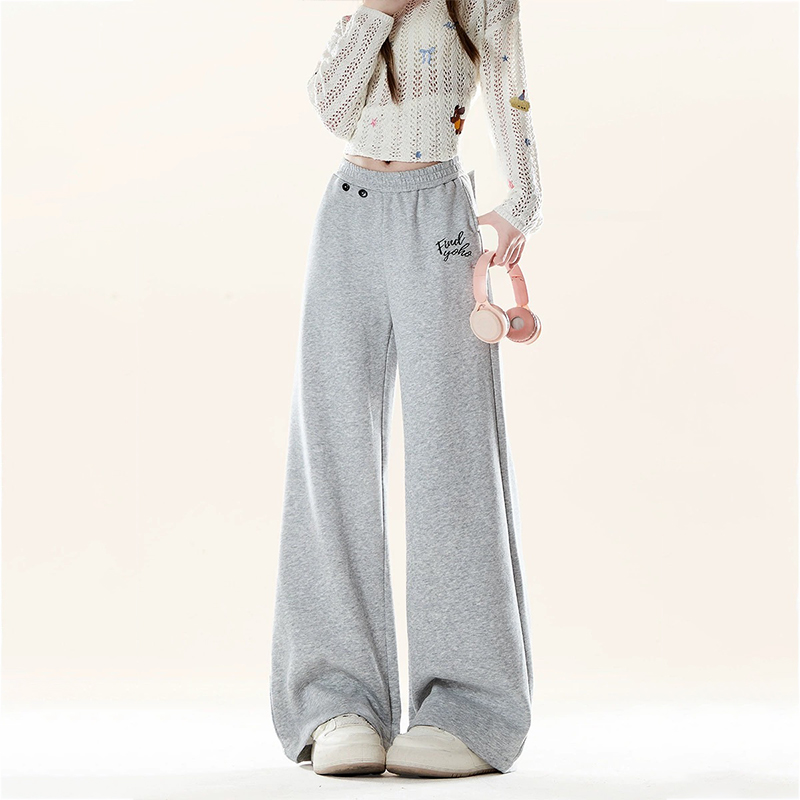 美式復古綁帶設計感運動衛褲秋冬季百搭休閒直筒寬鬆闊腿褲