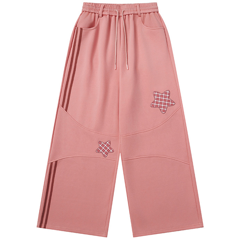美式復古星星貼布繡衛褲春秋季兔耳朵設計感休閒慵懶風闊腿褲