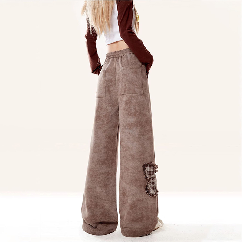 美式復古蝴蝶貼布繡衛褲秋冬設計感休閒寬鬆闊腿運動褲