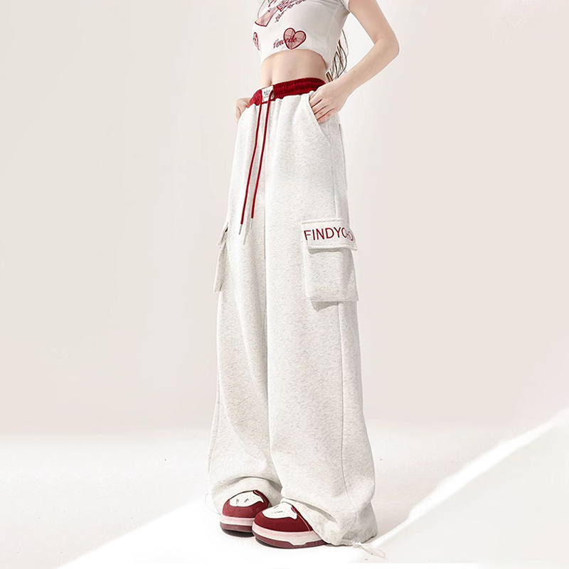 美式復古工裝風拼色腰頭運動衛褲寬鬆垂感闊腿爵士舞休閒褲