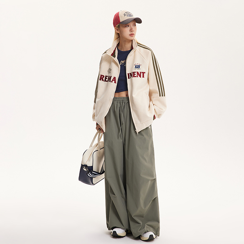 美式復古字母刺繡麂皮絨棒球服寬鬆學院風情侶夾克外套