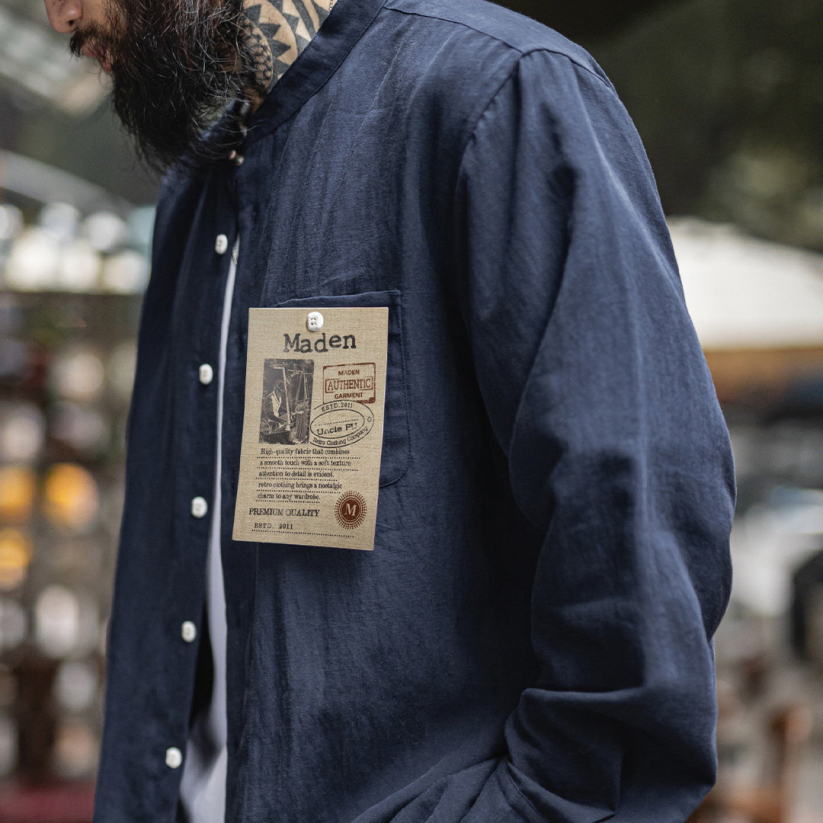 馬登工裝 萊賽爾長袖襯衫天絲日系鬆弛感襯衣美式老錢風外套男士春