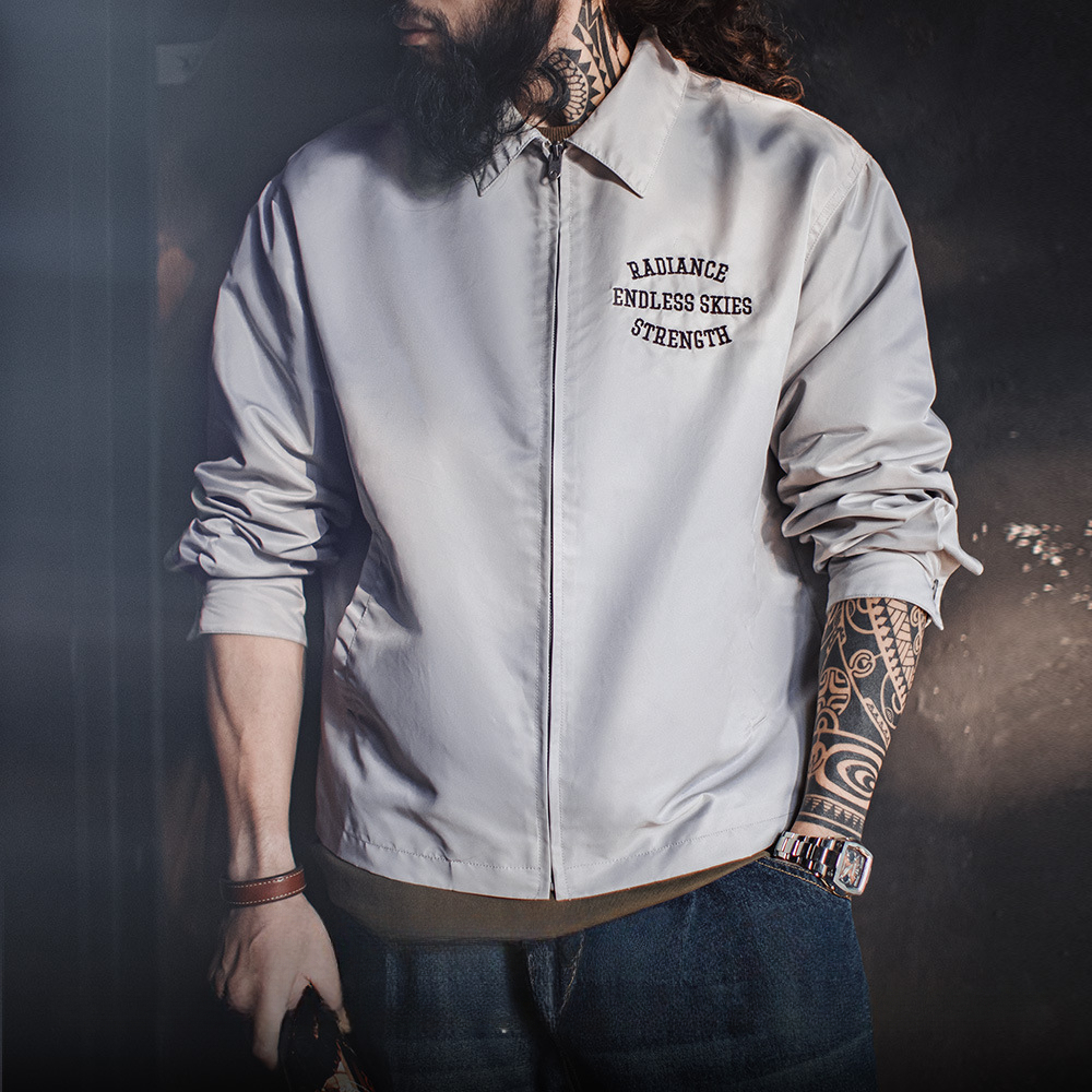 馬登工裝 美式復古字母刺繡教練夾克翻領寬鬆外套廓形休閒上衣男春