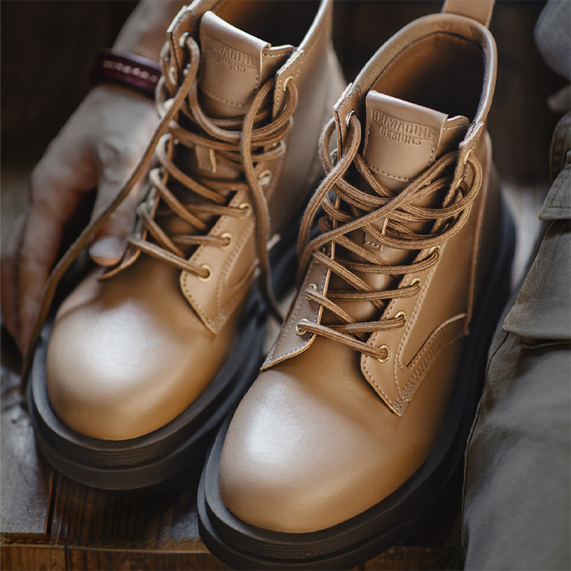 馬登工裝 冬季工裝皮靴高級感男鞋休閒中高幫英倫風小眾復古馬丁靴