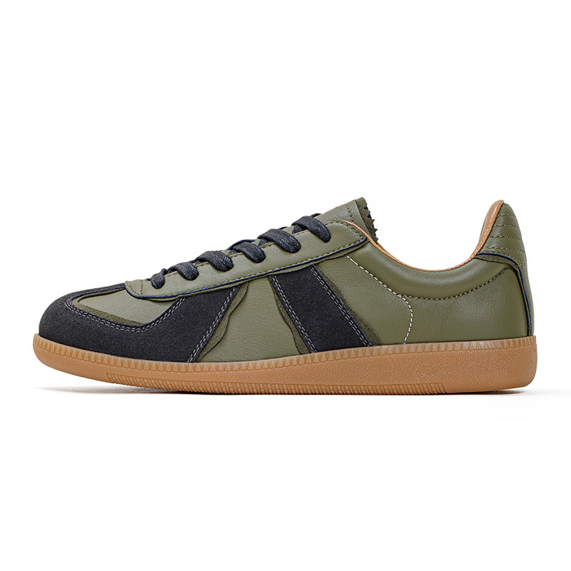 馬登男鞋 復古德訓鞋男款秋季新款低幫板鞋橄欖綠羊皮休閒鞋運動鞋