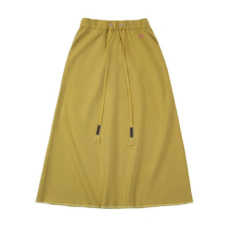 馬登女裝 復古抽繩高腰A字半身長裙休閒慵懶風衛衣裙