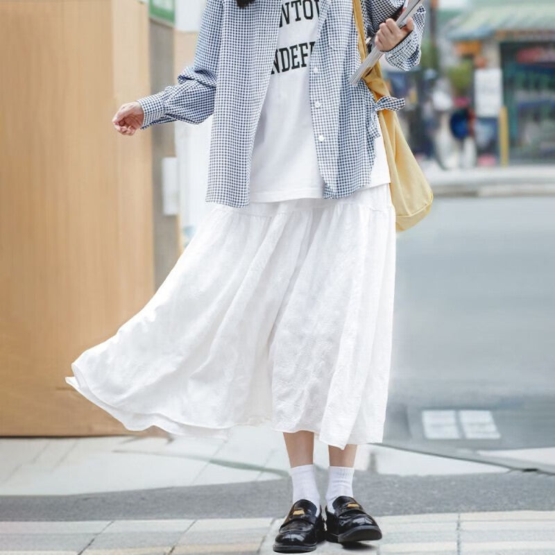 馬登女裝 法式初戀半身裙高腰A字溫柔白色長裙設計感小眾裙