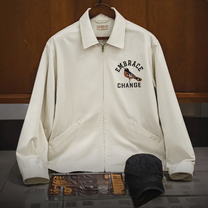 馬登工裝 美式復古刺繡教練夾克寬鬆翻領外套vintage廓形上衣男春