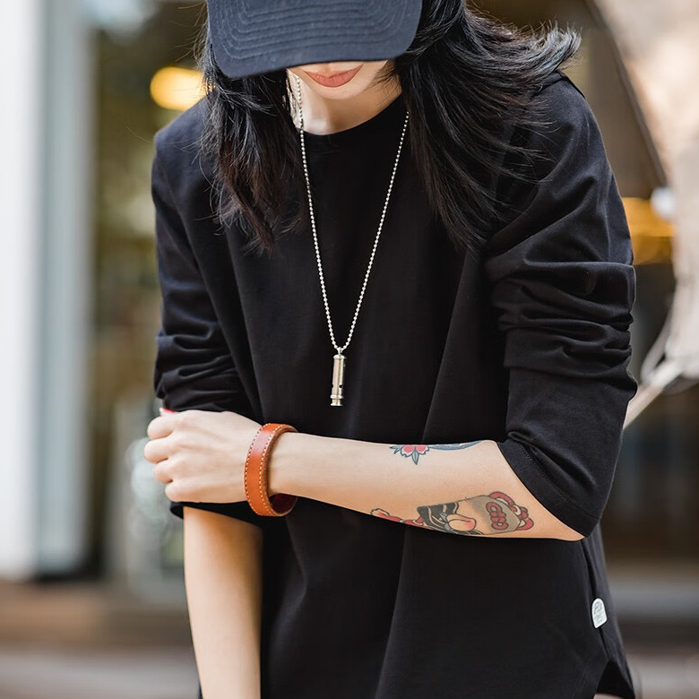 馬登女裝 雙紗純棉重磅長袖T恤春秋圓領衛衣基礎款打底衫