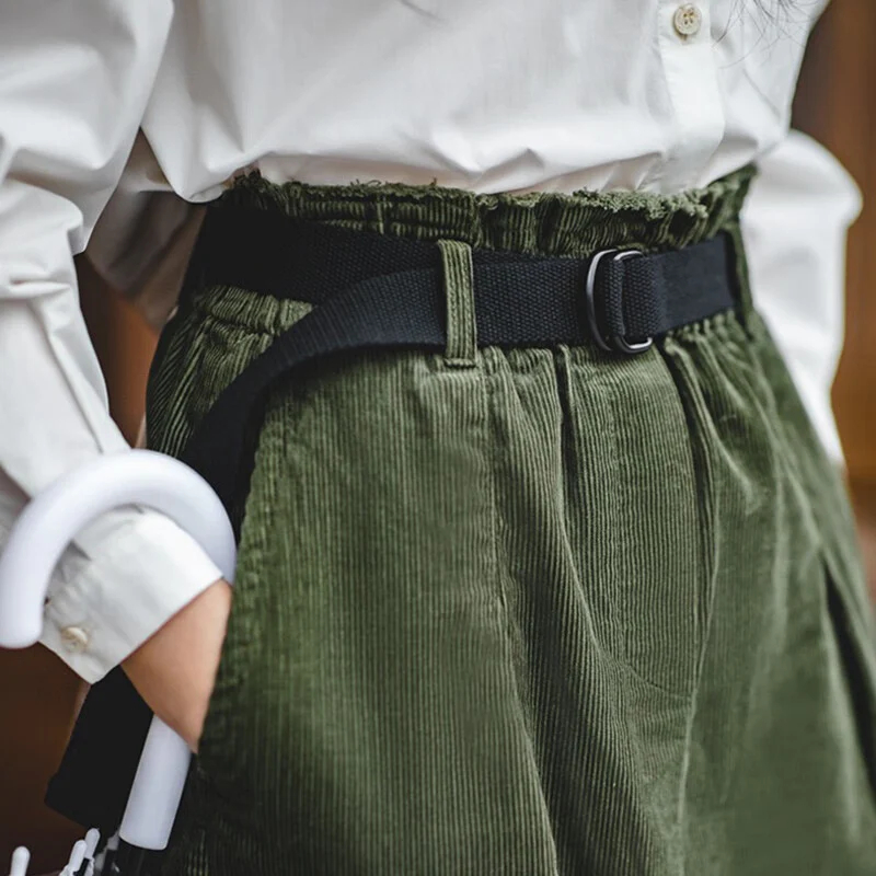 馬登女裝 復古燈芯絨口袋工裝半身裙純棉鉛筆裙腰帶直筒裙