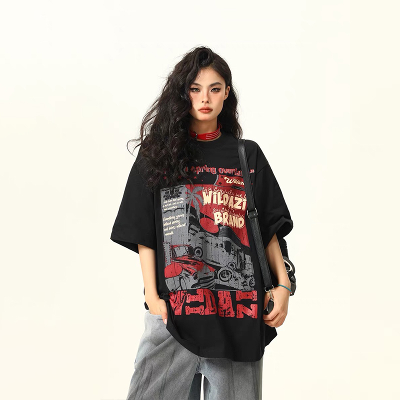 美式復古Vintage短袖T恤女小眾印花新款潮流情侶上衣