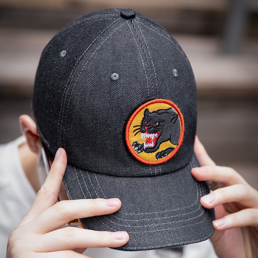 馬登工裝 美式丹寧牛仔魔術貼棒球帽阿美咔嘰做舊印花鴨舌帽