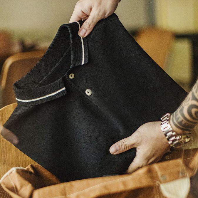 馬登工裝 美式機能Polo衫老錢風山系黑色T恤寬鬆垂感短袖男夏