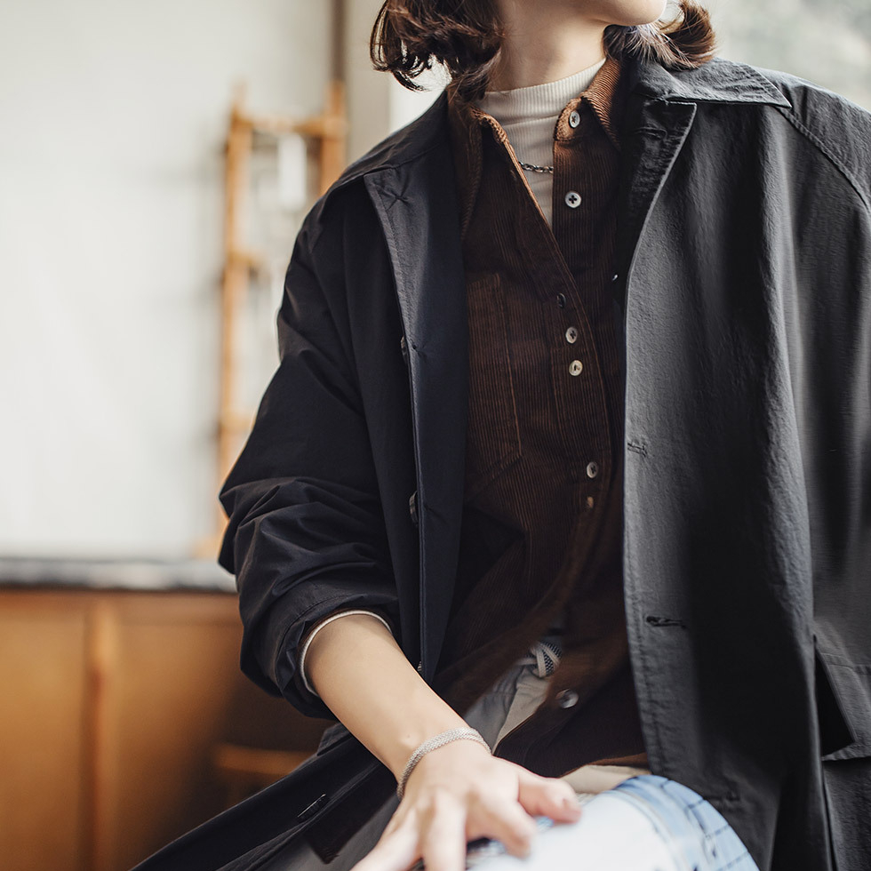 馬登女裝 黑色翻領寬鬆中長薄款大衣高個子休閒工裝風衣外套女士早秋季
