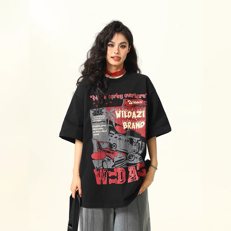 美式復古Vintage短袖T恤女小眾印花新款潮流情侶上衣