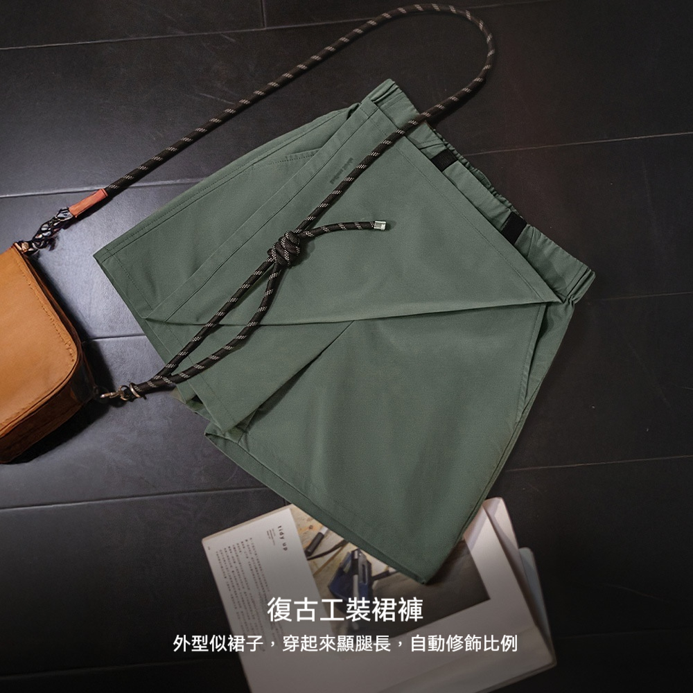 馬登女裝 夏日美式工裝假兩件短裙褲山系徒步不走光百搭鬆緊腰褲子女