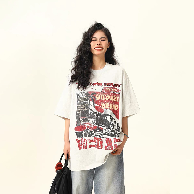 美式復古Vintage短袖T恤女小眾印花新款潮流情侶上衣