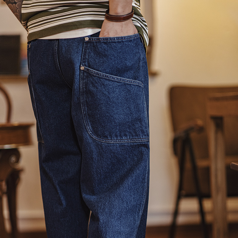 馬登工裝 美式復古重磅水洗伐木牛仔褲廓形寬鬆闊腿休閒直筒褲男秋