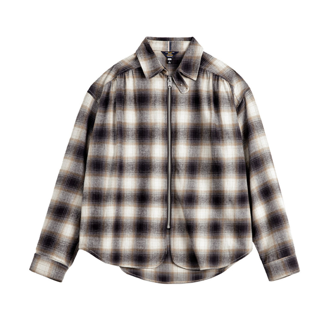 馬登女裝 復古寬鬆翻領純棉磨毛格子紋長袖襯衫薄款夾克外套上衣春