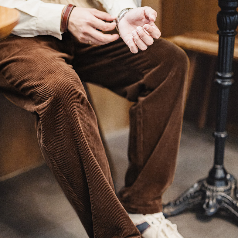 馬登工裝 美式復古重磅燈芯絨休閒褲雙褶條絨垂感純棉直筒長褲男秋